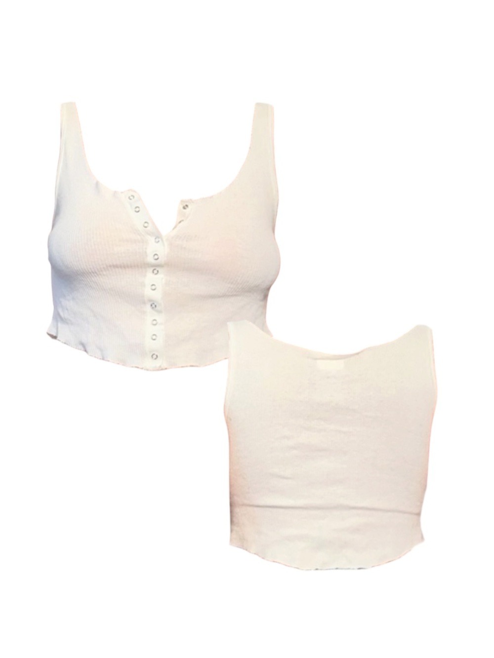 Urban Renewal White Snap-Front Ribbed Tank Top